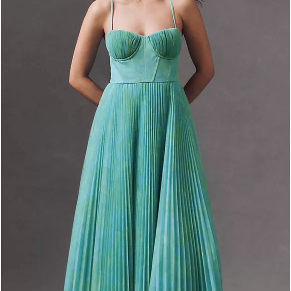 Hutch Green-Teal Pleated Midi Dress